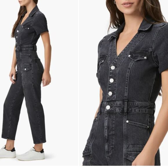 Paige Alexis Barrel Cargo Denim Jumpsuit- Black sz 8 NWT - Picture 5 of 7